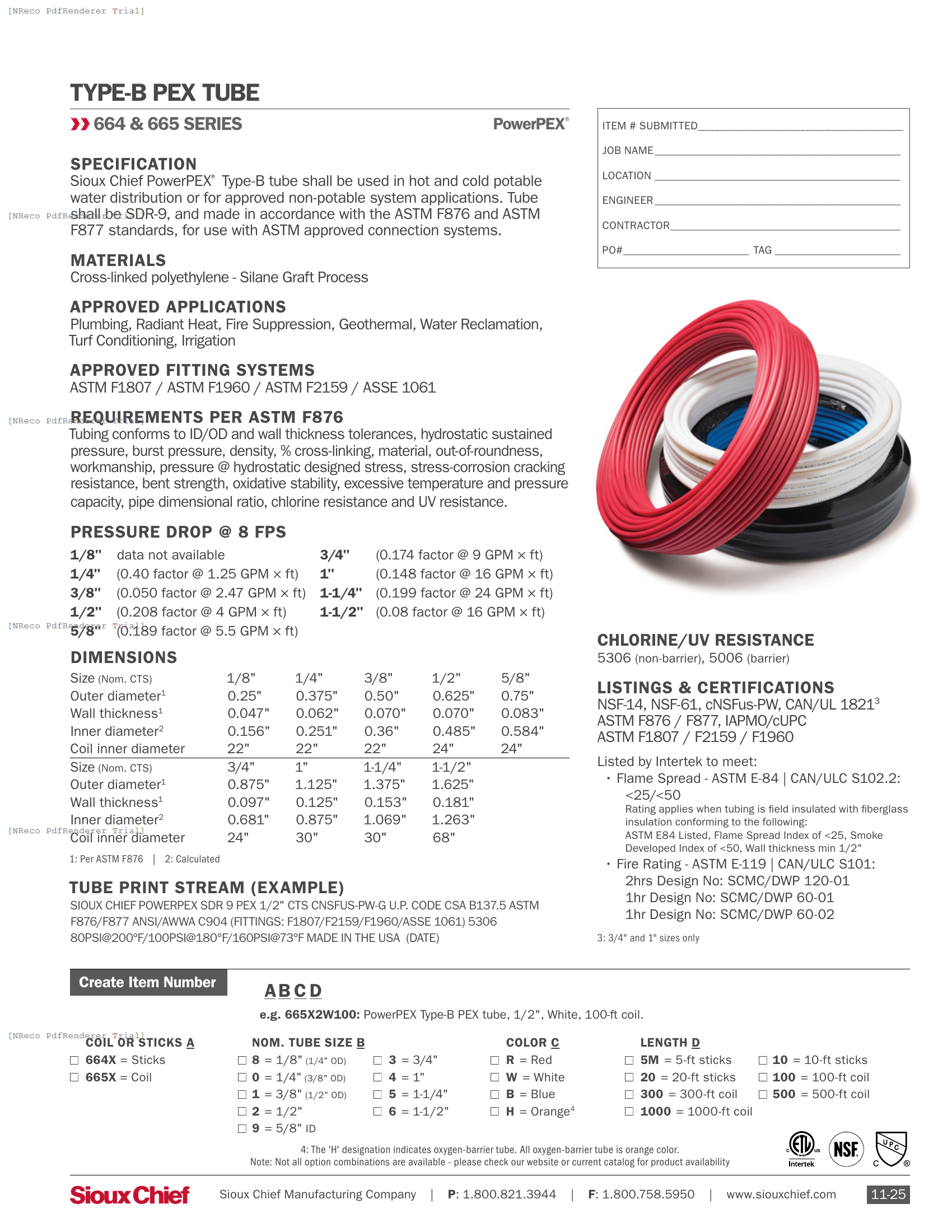 664 665 SERIES - POWERPEX TYPE-B TUBE - SPEC SHEET.PDF Specification Document